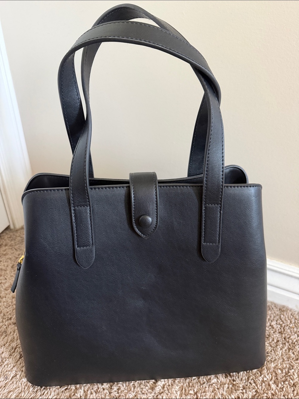 Fawn Design Black Leather Tote with Top Snap